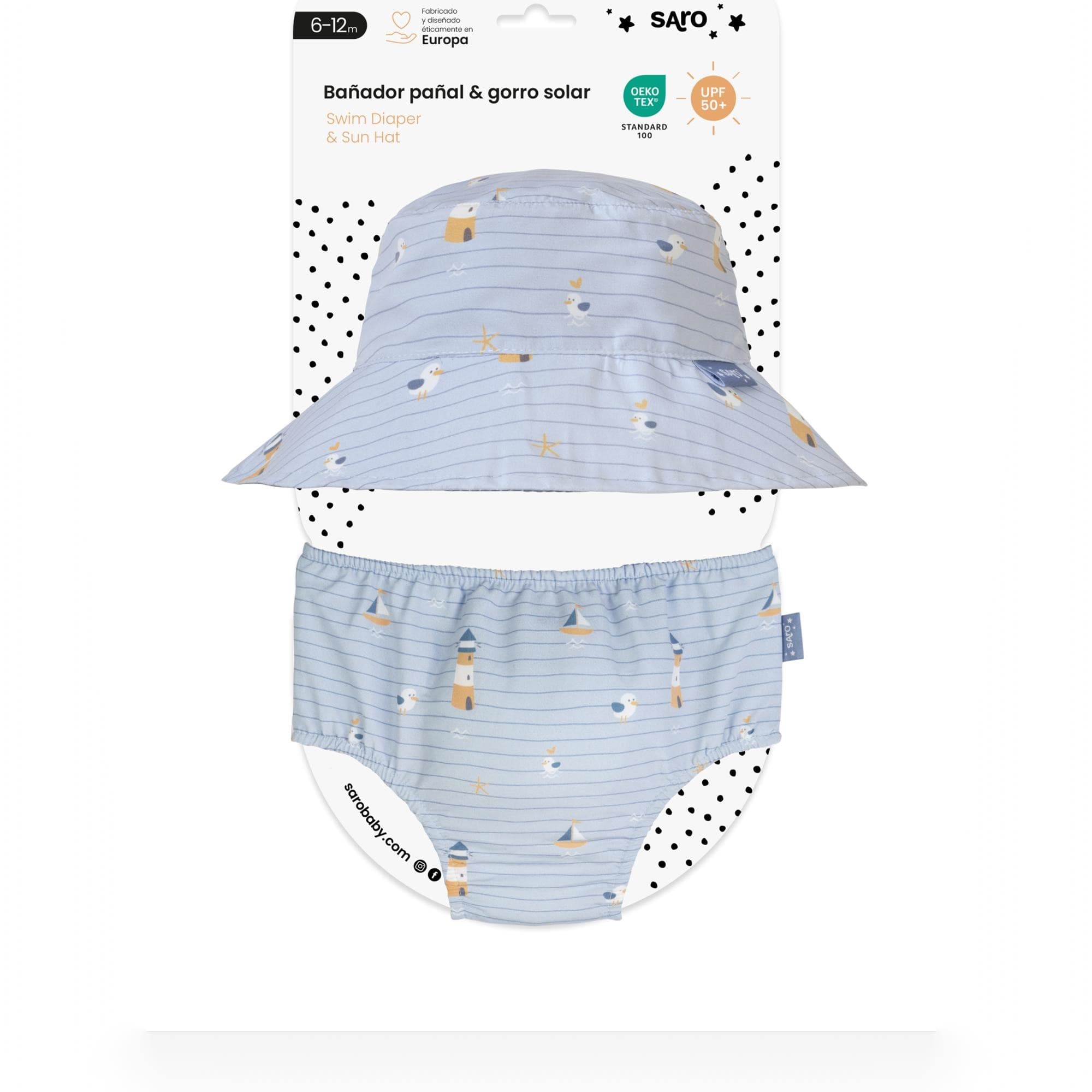 Saro - Set bañador pañal + gorro upf 50 Saro 6-12 meses colección Havy Hugs.