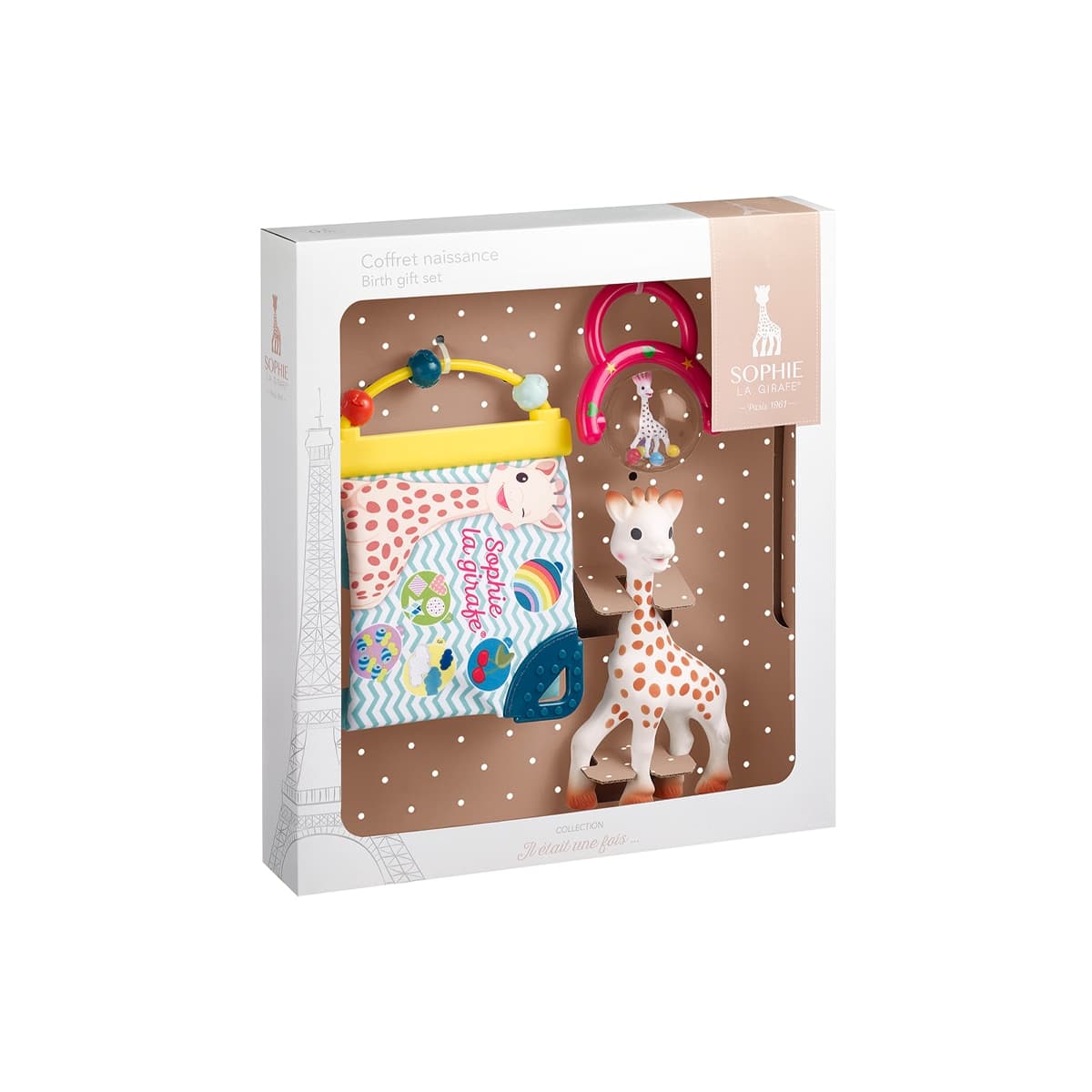 Sophie La Girafe® - Pack de Regalo Sophie La Girafe Mordedor Sophie La Girafe + Libro + Sonajero beige.