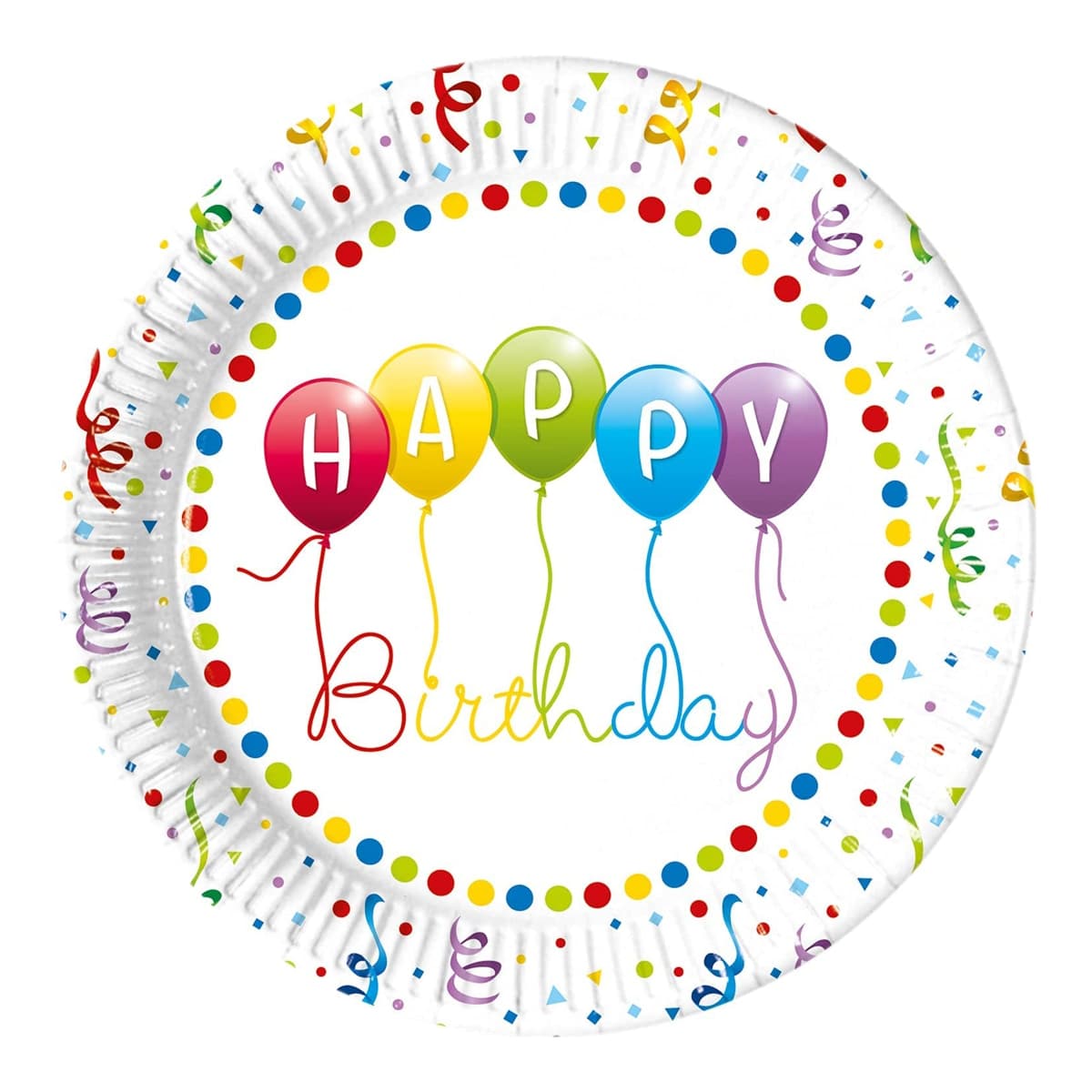 Liragram - 8 platos 23cm Happy Birthday Stremers.