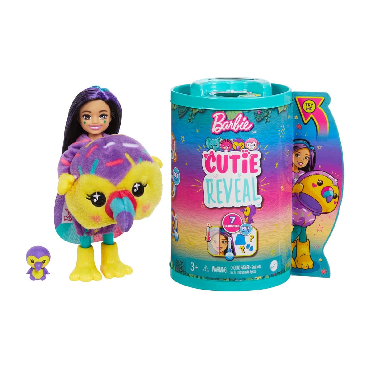 Barbie - Muñeca Chelsea con disfraz de tucán Barbie Cutie Reveal.