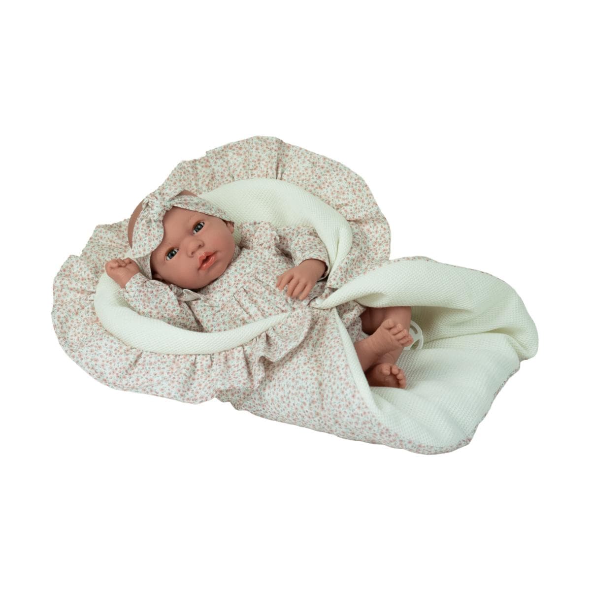ARIAS - Muñeca Elegance 40 cm Andie rosa con manta con ojos durmientes y lloro magnético Arias.