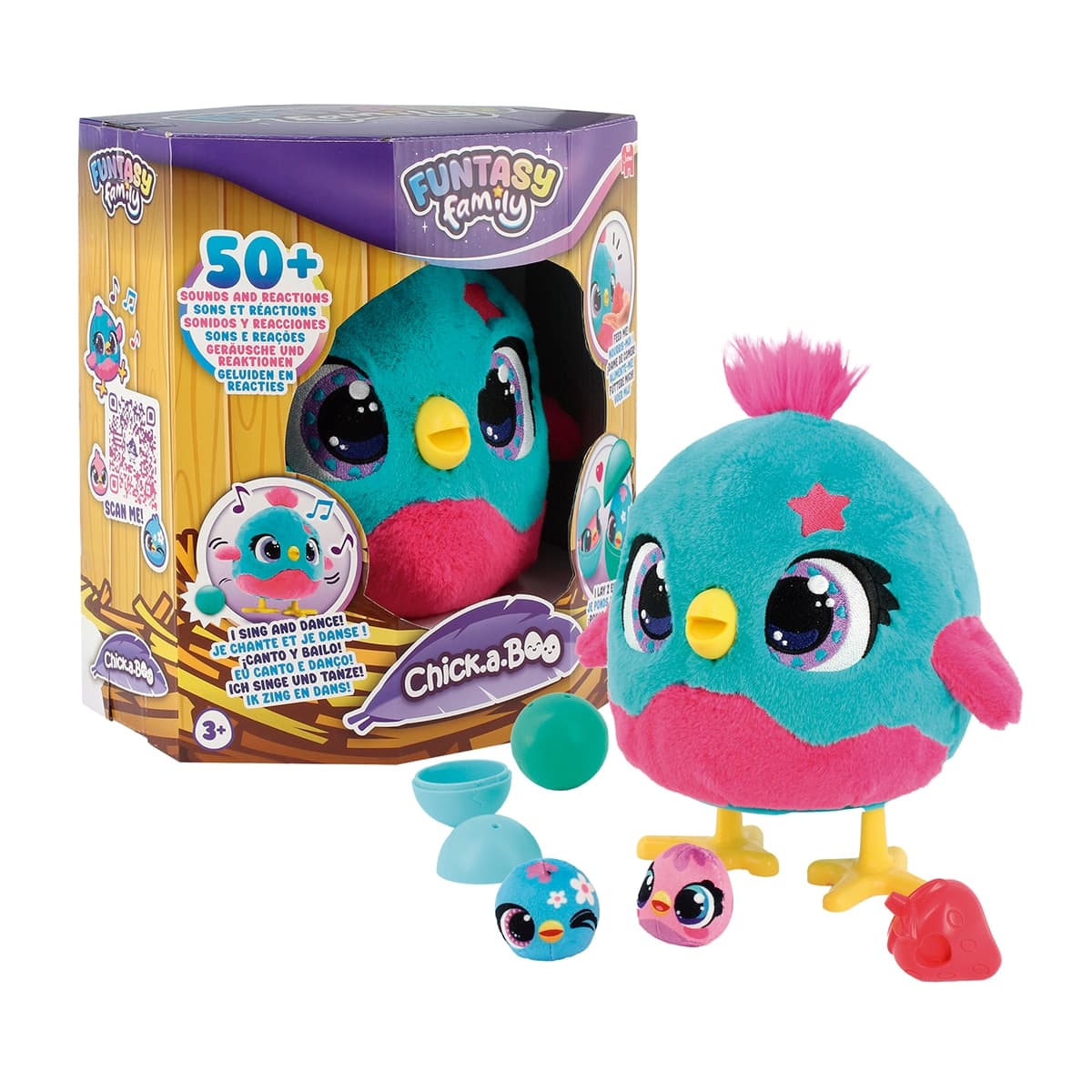Diset - Peluche interactivo Chickaboo con 2 huevos sorpresa más de 50 sonidos y reacciones Funtasy Family Diset.