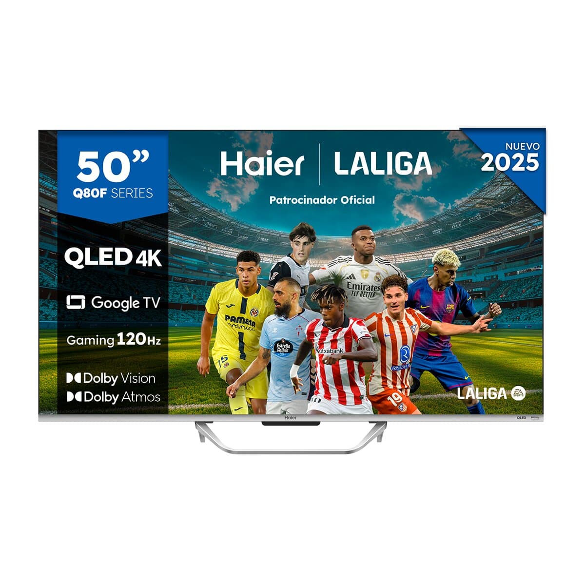 Haier - TV QLED 126 cm (50") Haier H50Q80FUX UHD, Peana central, Smart Google TV, HDR10+, Dolby Atmos & Vision, Gaming 120Hz.