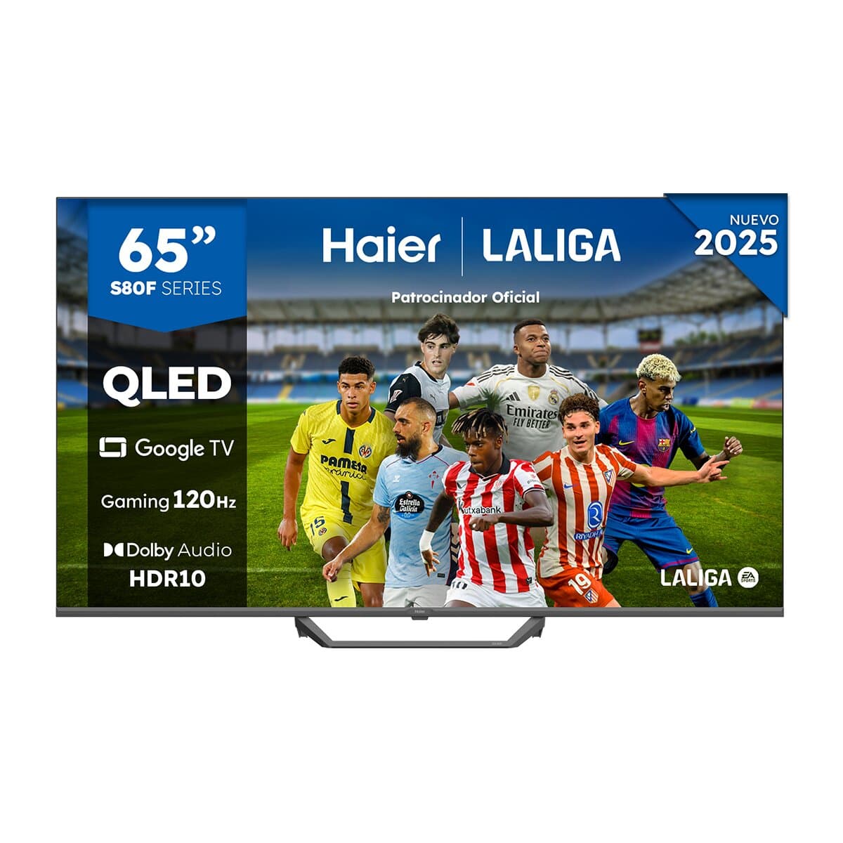 Haier - TV QLED 165 cm (65") Haier H65S80FUX UHD 4K, Peana central, Smart Google TV, HDR10, Gaming 120Hz, Dolby Audio.