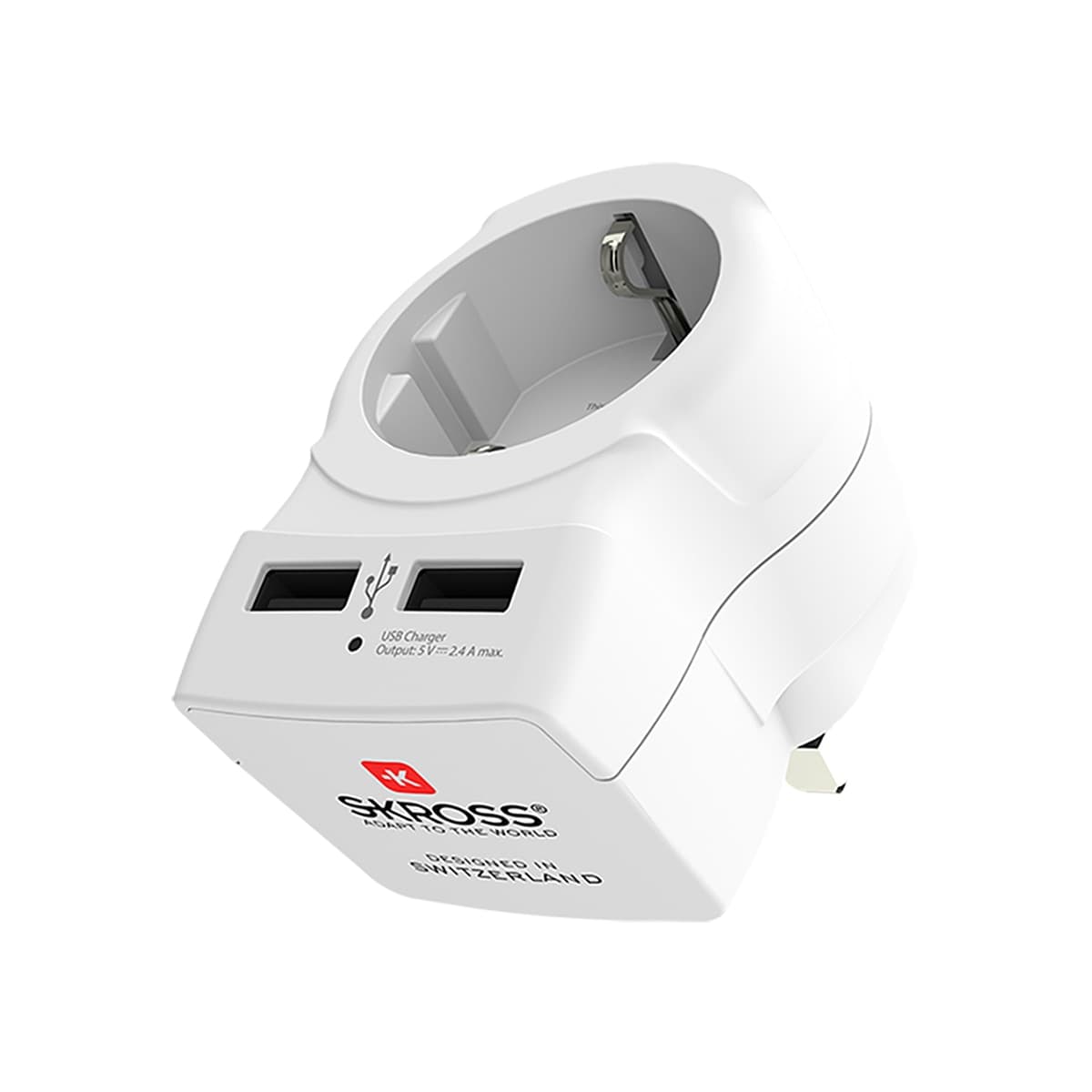 SKROSS - Adaptador de Viaje Europa a Reino Unido con 2 Cargadores USB-A Integrados.
