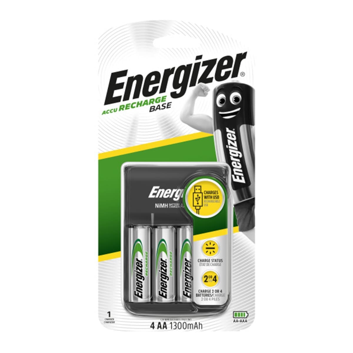 ENERGIZER - Cargador USB + 4 Pilas AA LR06.