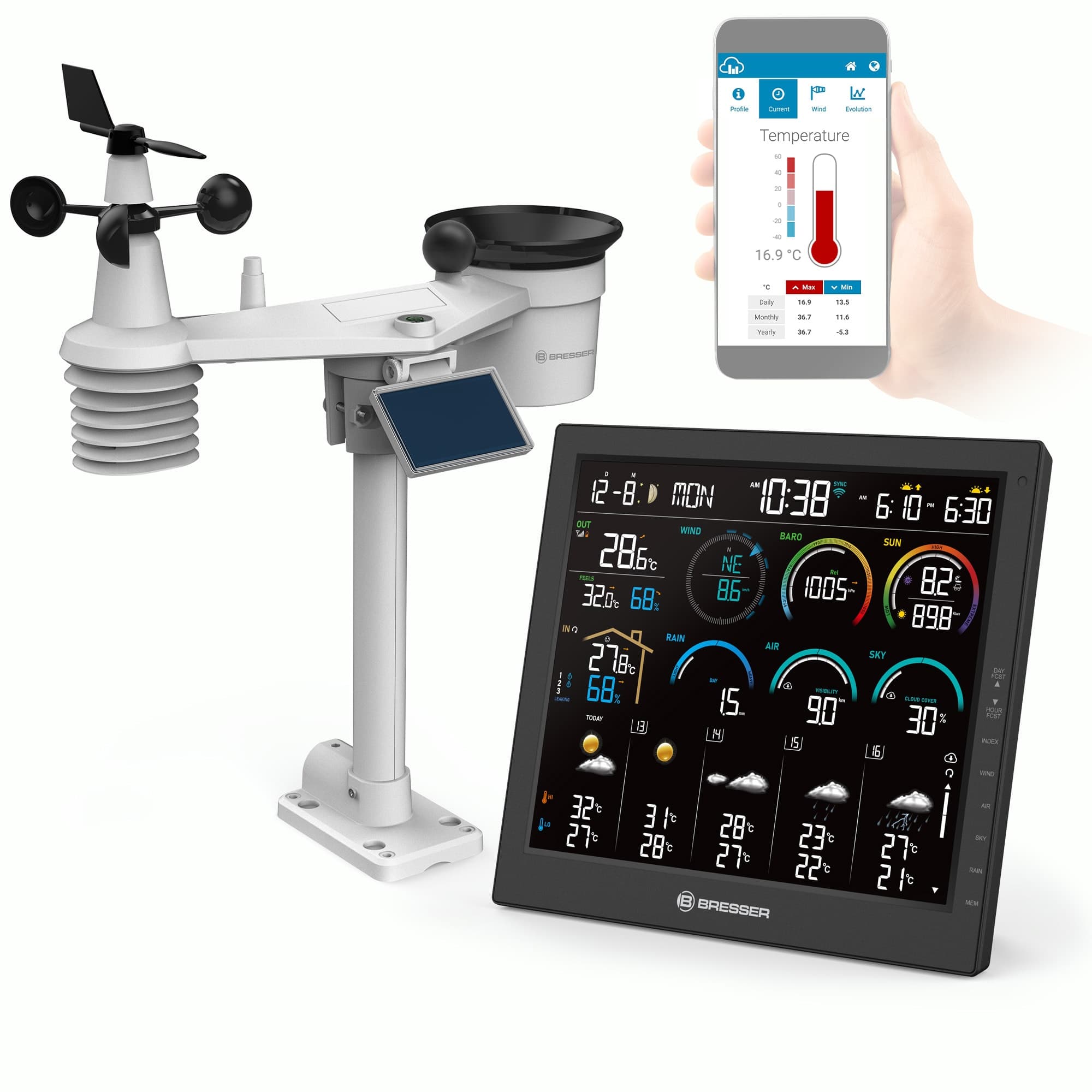 Bresser - Estación meteorológica profesional Wi-Fi incl. 4CAST 10 sensor 8 en 1.