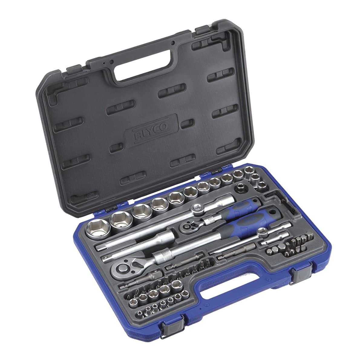 Alyco - Juego de 66 piezas con llaves de vaso de 1-2" y 1-4'', carracas extensibles de 72 dientes de 1-2" y 1-4'' y dife.