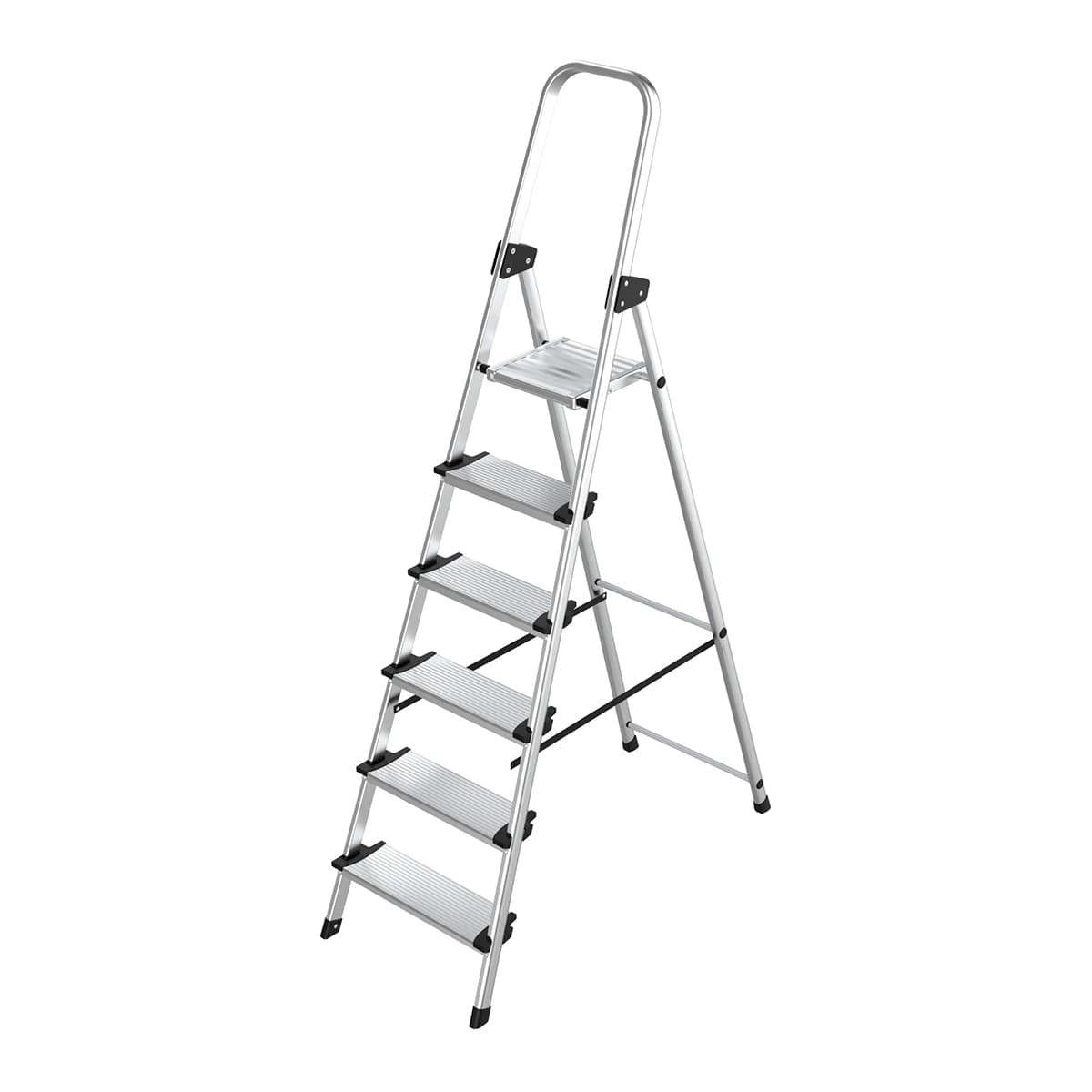 BriCor - Escalera Doméstica Aluminio 6 Peldaños Anchos.
