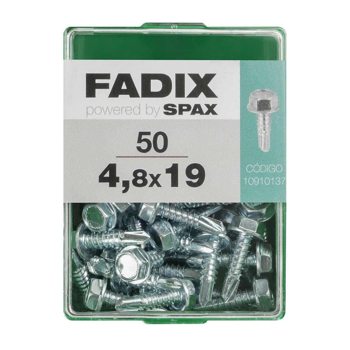 FADIX - Tornillo Roscachapa Cabeza Hexagonal Ø4,8 x 19 mm - Caja 50 Uds.