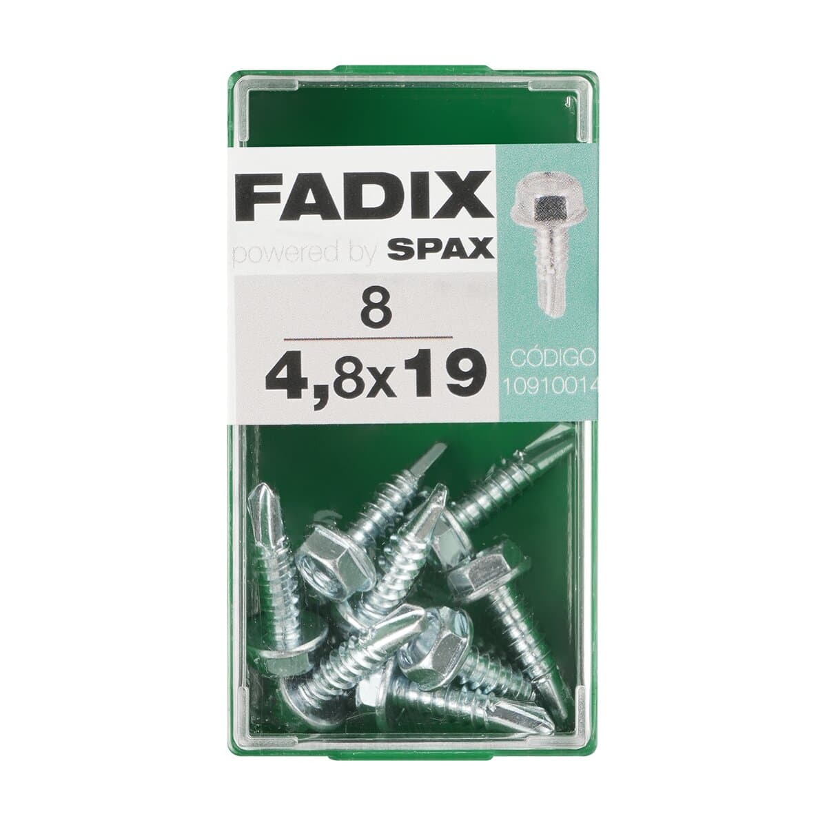 FADIX - Tornillo Roscachapa Cabeza Hexagonal Ø4,8 x 19 mm - Caja 8 Uds.