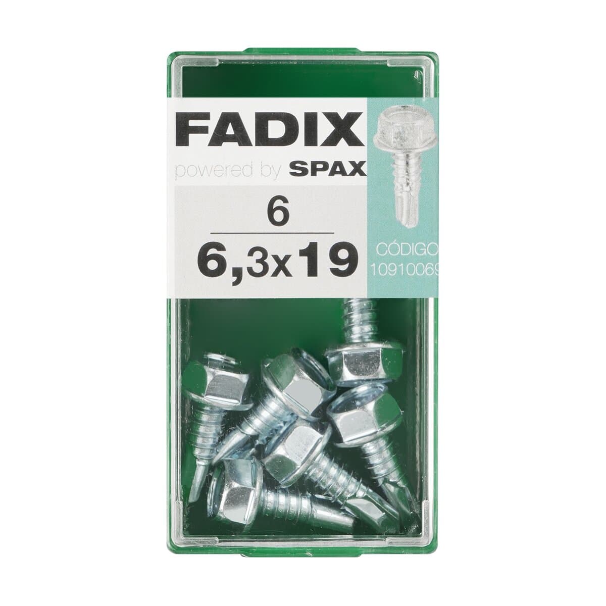 FADIX - Tornillo Roscachapa Cabeza Hexagonal Ø6,3 x 19 mm - Caja 6 Uds.