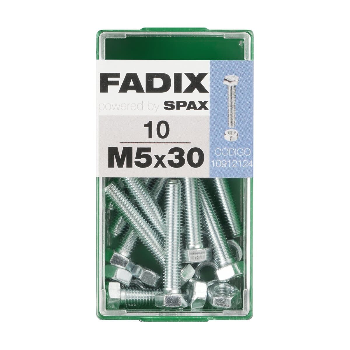 FADIX - Tornillo Cabeza Hexagonal + Tuerca M5 x 30 mm - Caja 10 Uds.