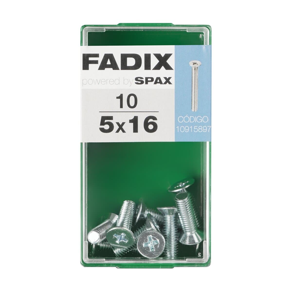FADIX - Tornillo Métrica Cabeza Plana M5 x 16 mm - Caja 10 Uds.