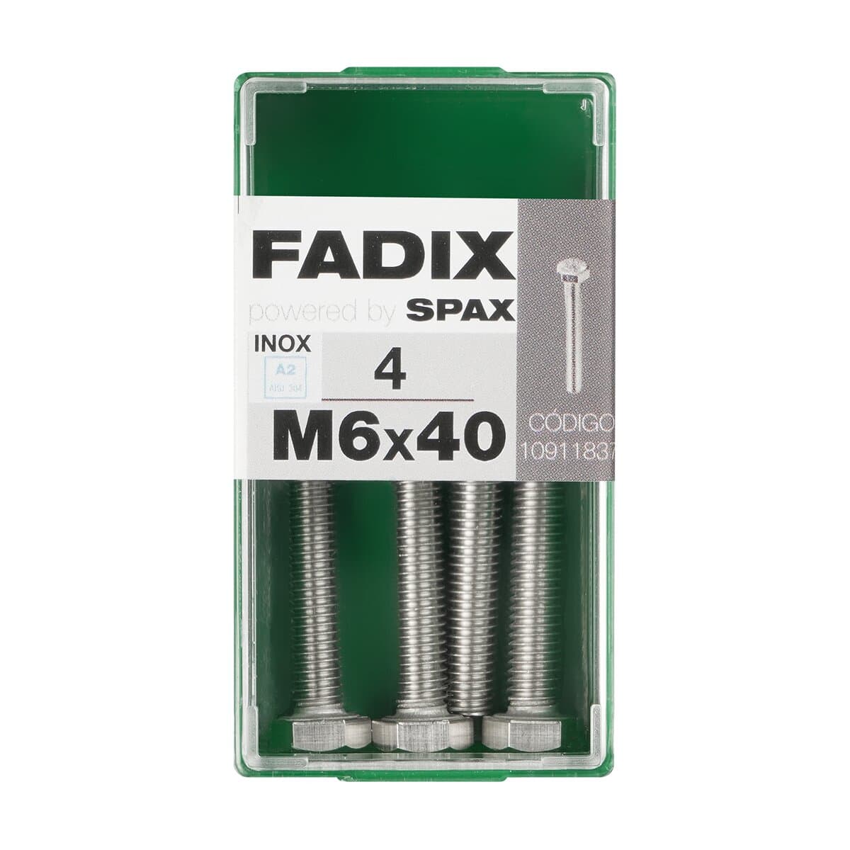 FADIX - Tornillo Inoxidable Métrica Cabeza Hexagonal M6 x 40 mm - Caja 4 Uds.
