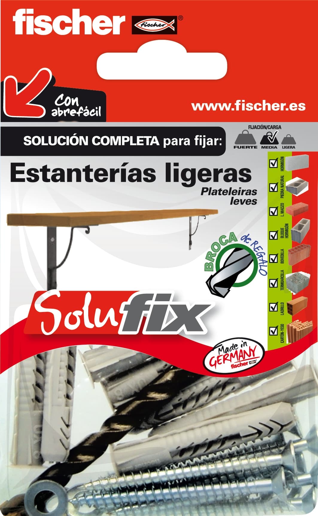 FISCHER - Kit Fijación Estanterías Ligeras Solufix.