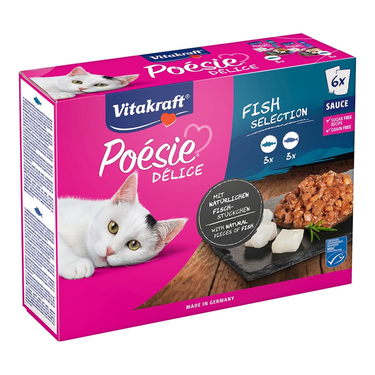 Vitakraft - Comida húmeda para gatos adultos Vitakraft Poésie Délice pescado en salsa 6 x 85 g.