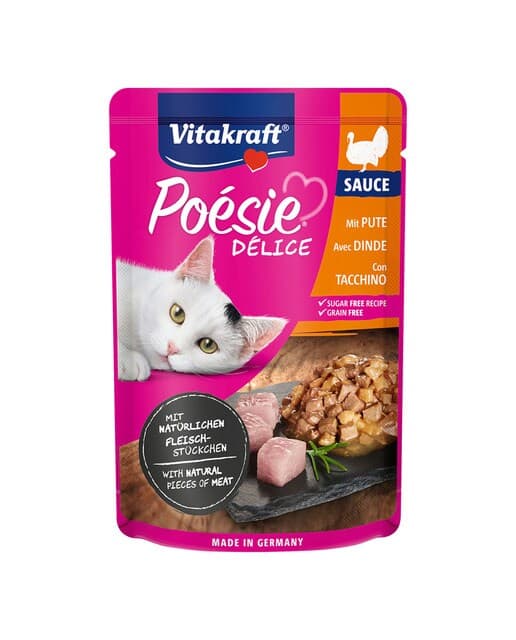 Vitakraft - Comida húmeda para gatos adultos Vitakraft Poésie Délice grain free pavo en salsa 85 g.
