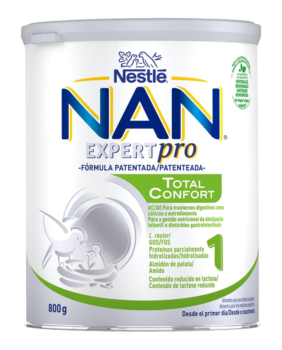 NESTLE - Leche para Lactantes con Transtornos Digestivos Cólicos o Estreñimiento Nan Total Confort 1 en polvo 0 a 6 meses 800 g Nestlé.