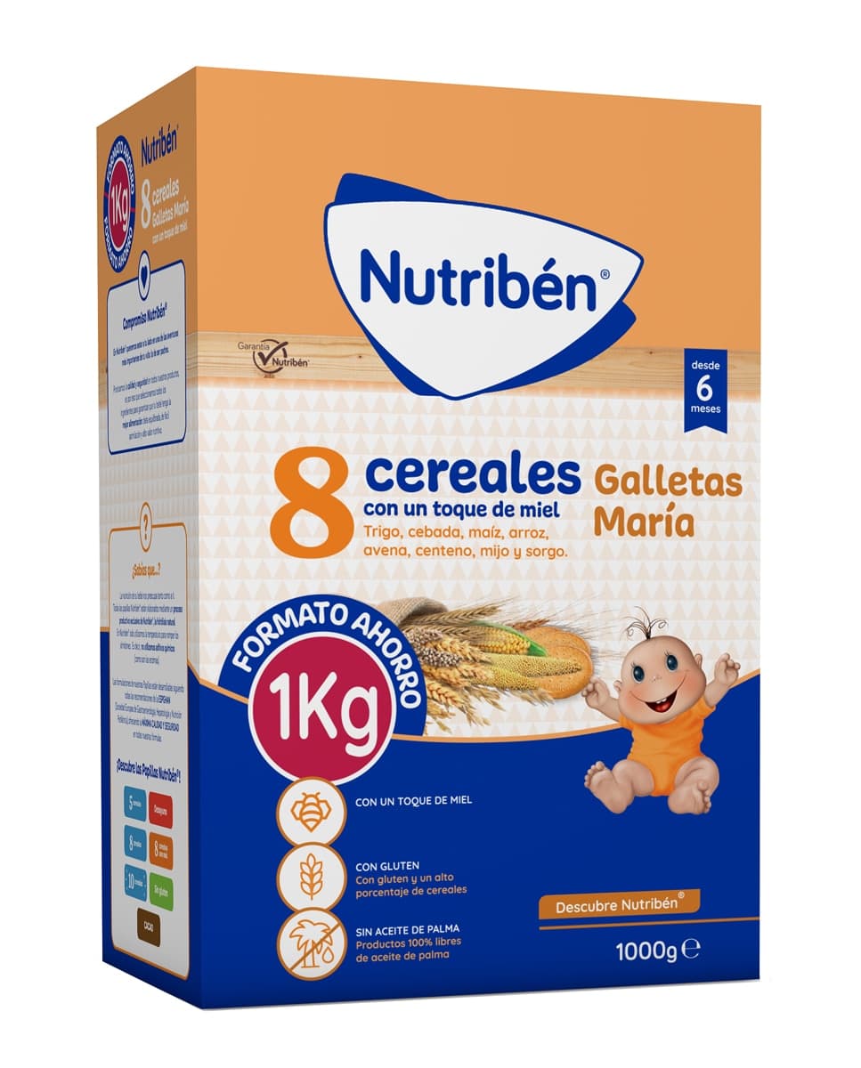 Nutribén® - Papilla 8 Cereales Miel Galletas Maria 1000 g Nutribén.