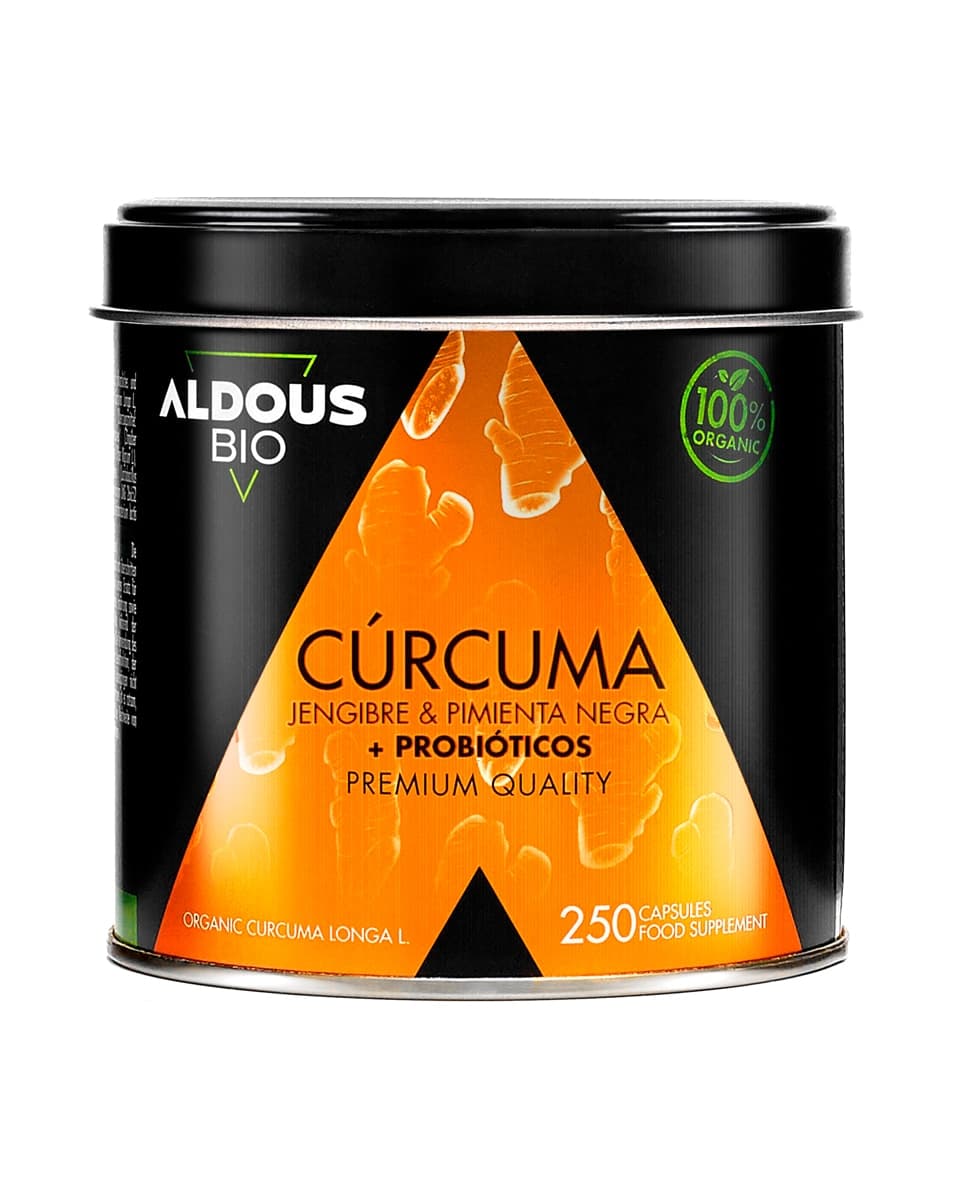 Aldous Bio - 250 Cápsulas Probióticos con Cúrcuma, Jenjibre y Pimienta Negra Aldous Bio.