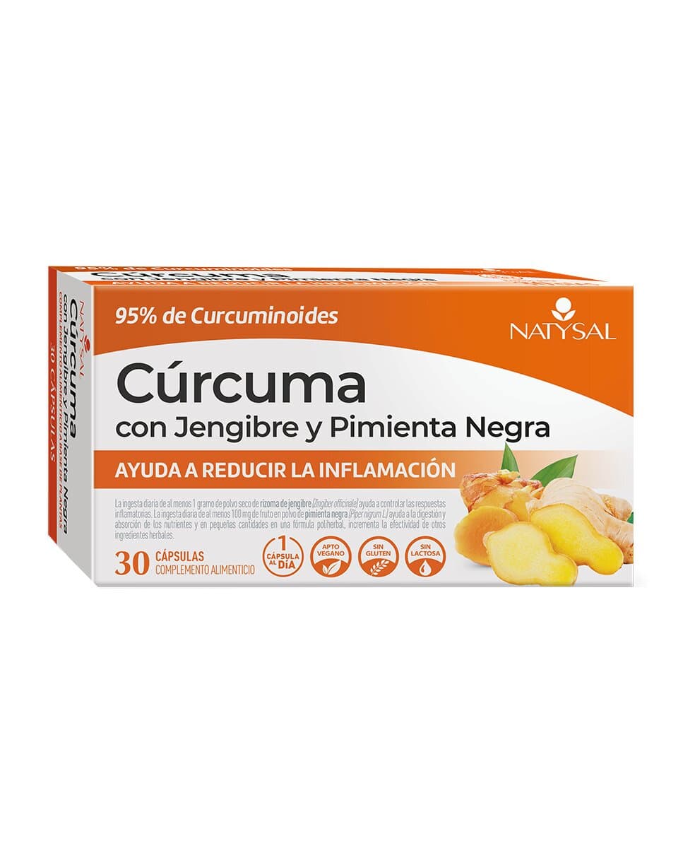 Natysal - Cápsulas Cúrcuma con Jengibre y Pimienta Negra 30 uds Natysal.