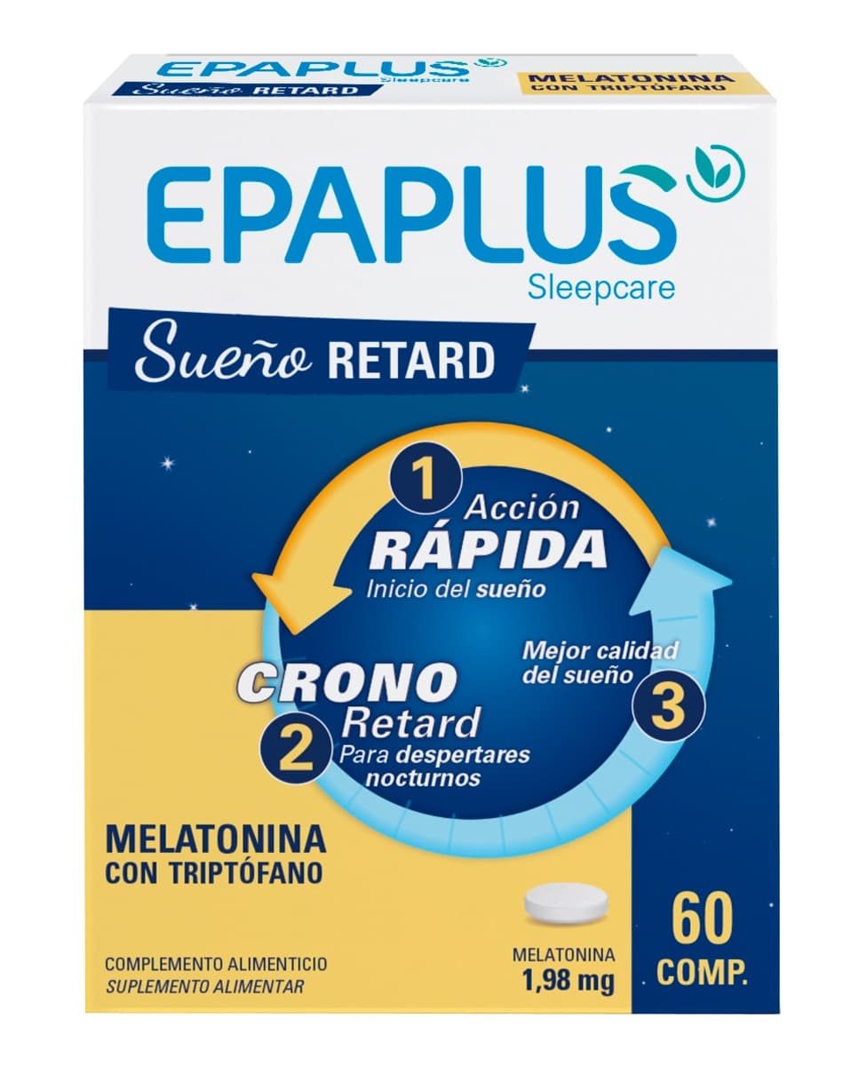 Epaplus - 60 Comprimidos Melatonina Retard 1,98 Mg + Triptofano +Vit B6 + Magnesio Epaplus.