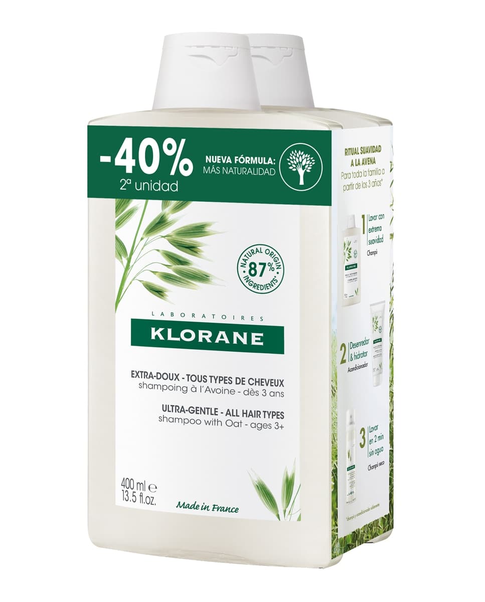 Klorane - Duplo Champú Extra Suave A La Leche De Avena Klorane.