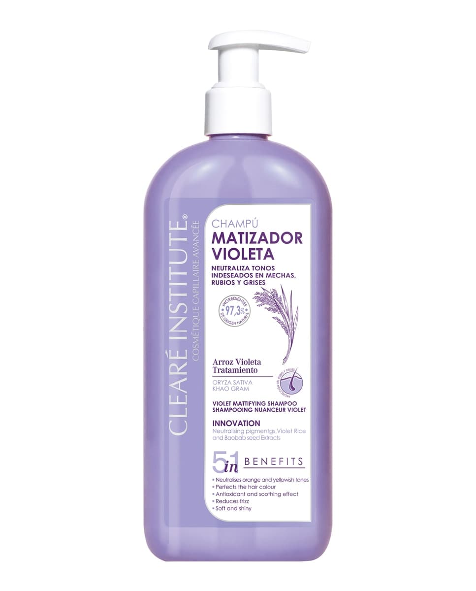 Clearé Institute - Champú Matizador Violeta Para Cabello Rubio, Con Mechas Y Grises 400 ml Clearé Institute.