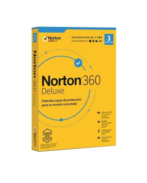 Norton - Norton 360 Deluxe 3 dispositivos - 1 año de suscripción.