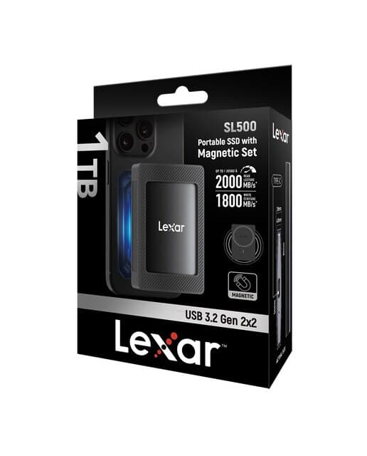 Lexar - Disco externo SSD portátil Lexar SL500 con set magnético, 1TB, USB 3.2 Gen2x2.