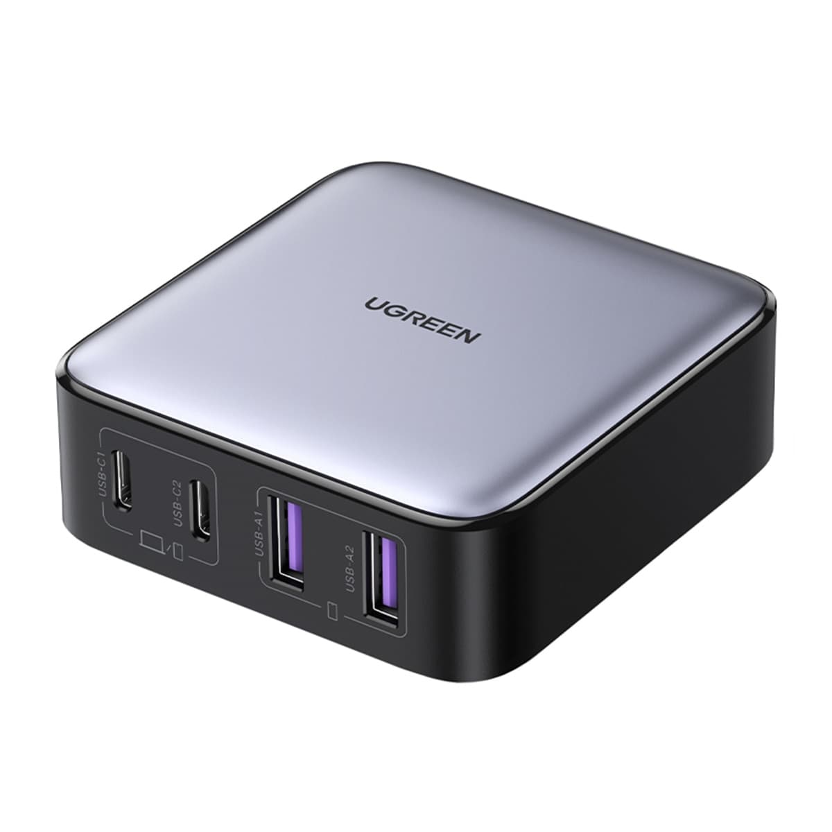 UGREEN - Cargador con cable de alimentación de 2 metros UGREEN Nexode 65W GaN, 4 puertos con carga rápida.