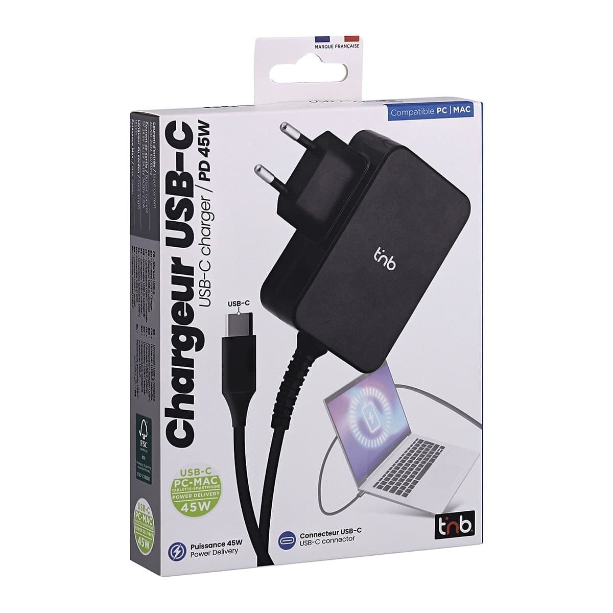 TNB - Cargador universal USB tipo C T'nB de 45 W.