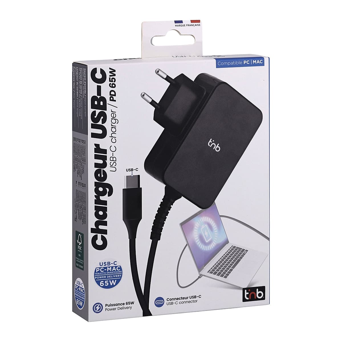 TNB - Cargador universal USB tipo C T'nB de 65 W.