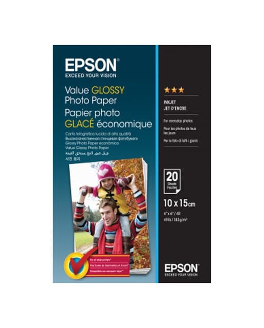 Epson - Papel fotográfico Epson Glossy Photo 10x15 cm, 183 g-m2, 20 hojas.
