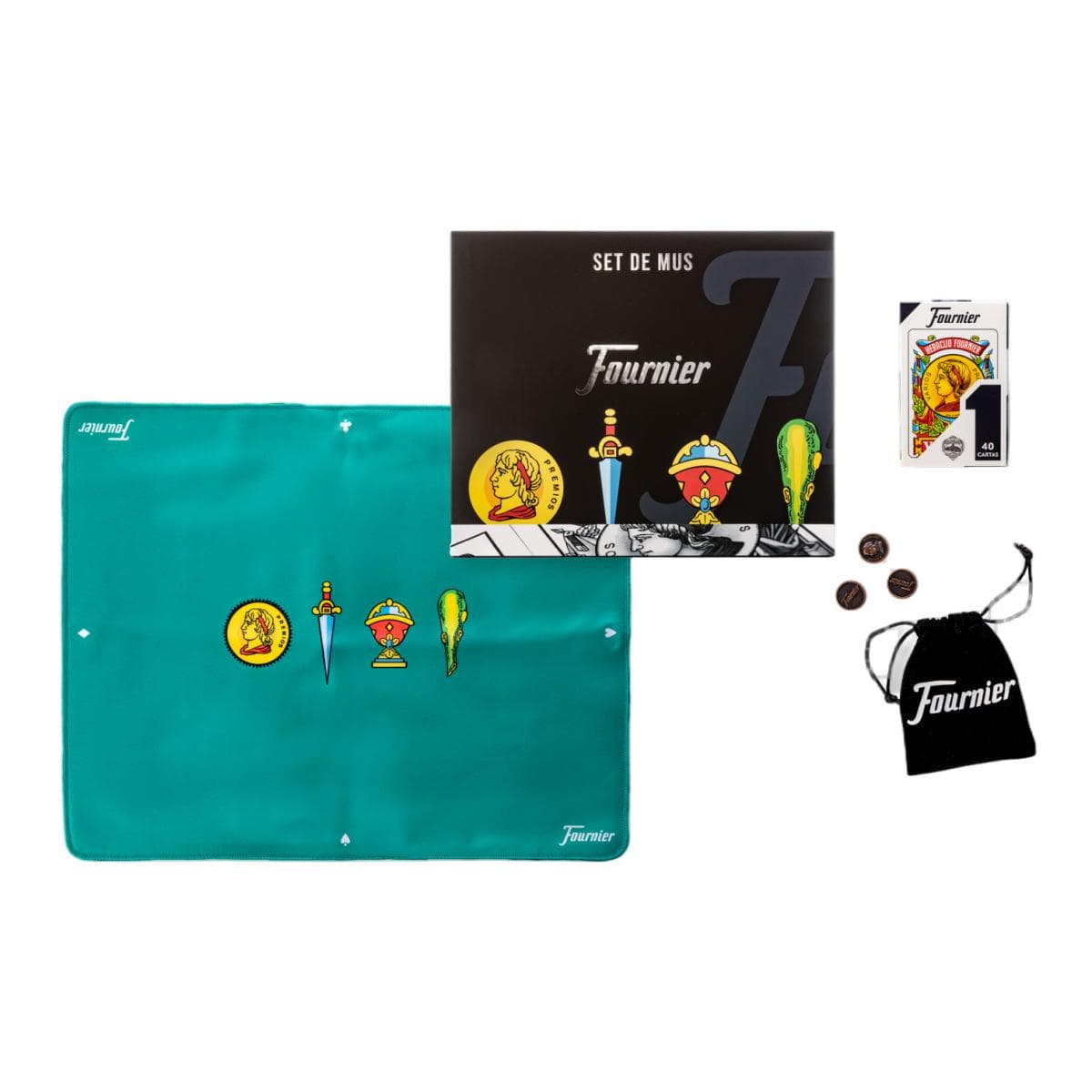 Fournier - Estuche premium mus Fournier con barajas, amarracos y tapete neopreno.