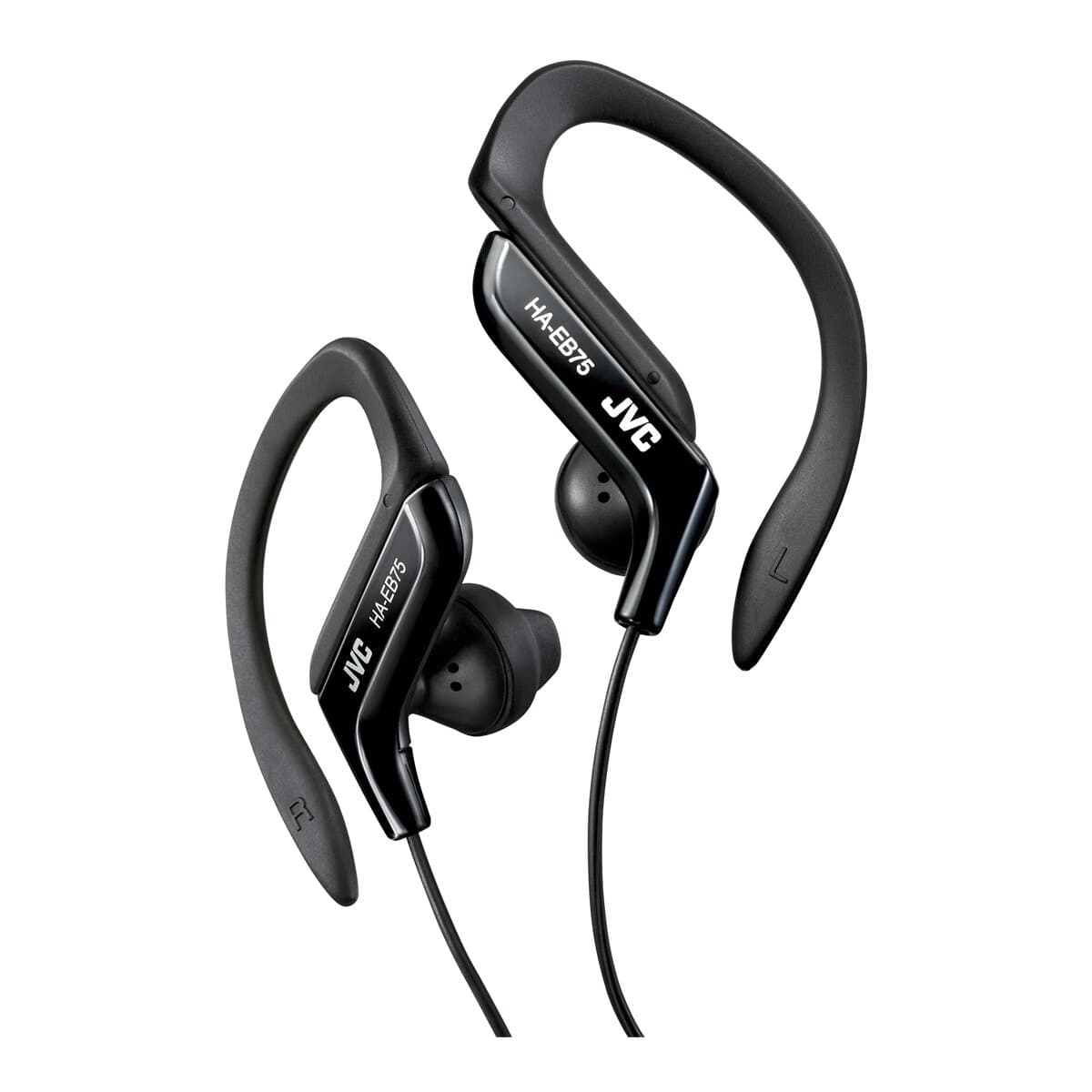 JVC - Auriculares de botón deportivos JVC HA-EB75-BN-U con enganche tipo clip ajustable.