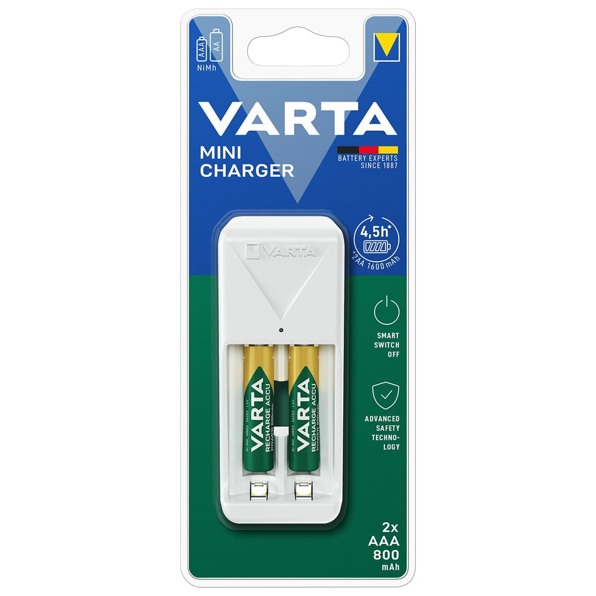 Varta - Cargador de pilas recargable Varta Mini Charger AA - AAA (incluye 2 bat. AAA 800mAh).
