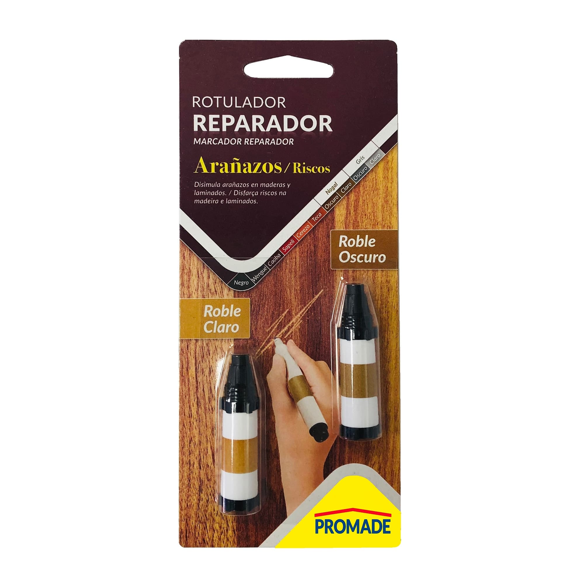Promade - Rotuladores Retoque Madera Tonos Roble 1 Claro + 1 Oscuro.