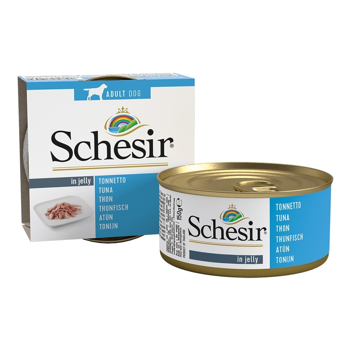 Schesir - Comida húmeda para perros adultos Schesir gelatina atún 150 g.