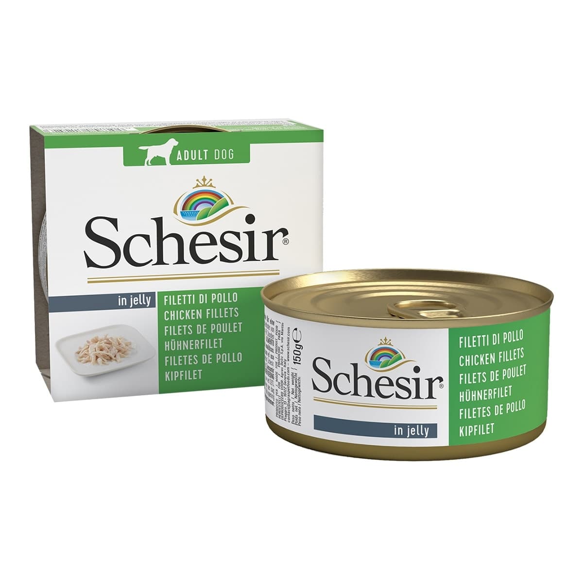 Schesir - Comida húmeda para perros adultos Schesir filetes de pollo en gelatina 150 g.