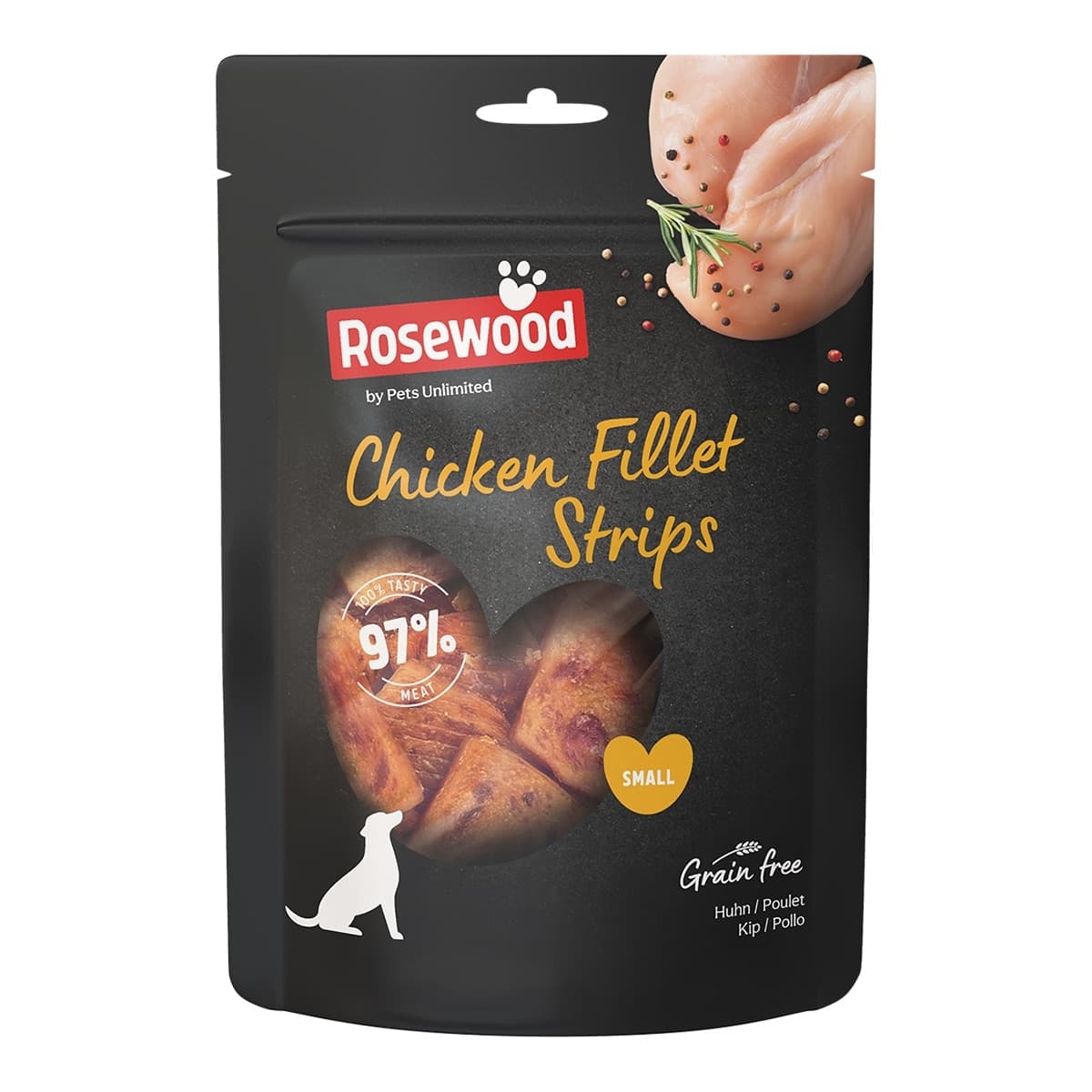 Rosewood - Snack para perros adultos Rosewood filetes de pollo tiras pequeñas Grain Free 150 g.