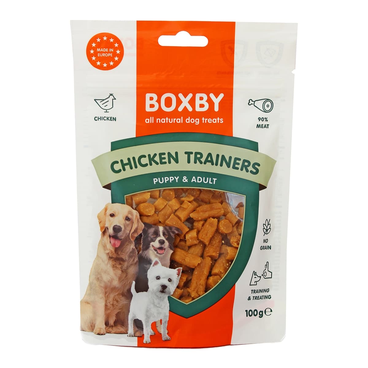 Boxby - Snack para perros cachorros y adultos Boxby Chicken Trainers pollo 100 g.