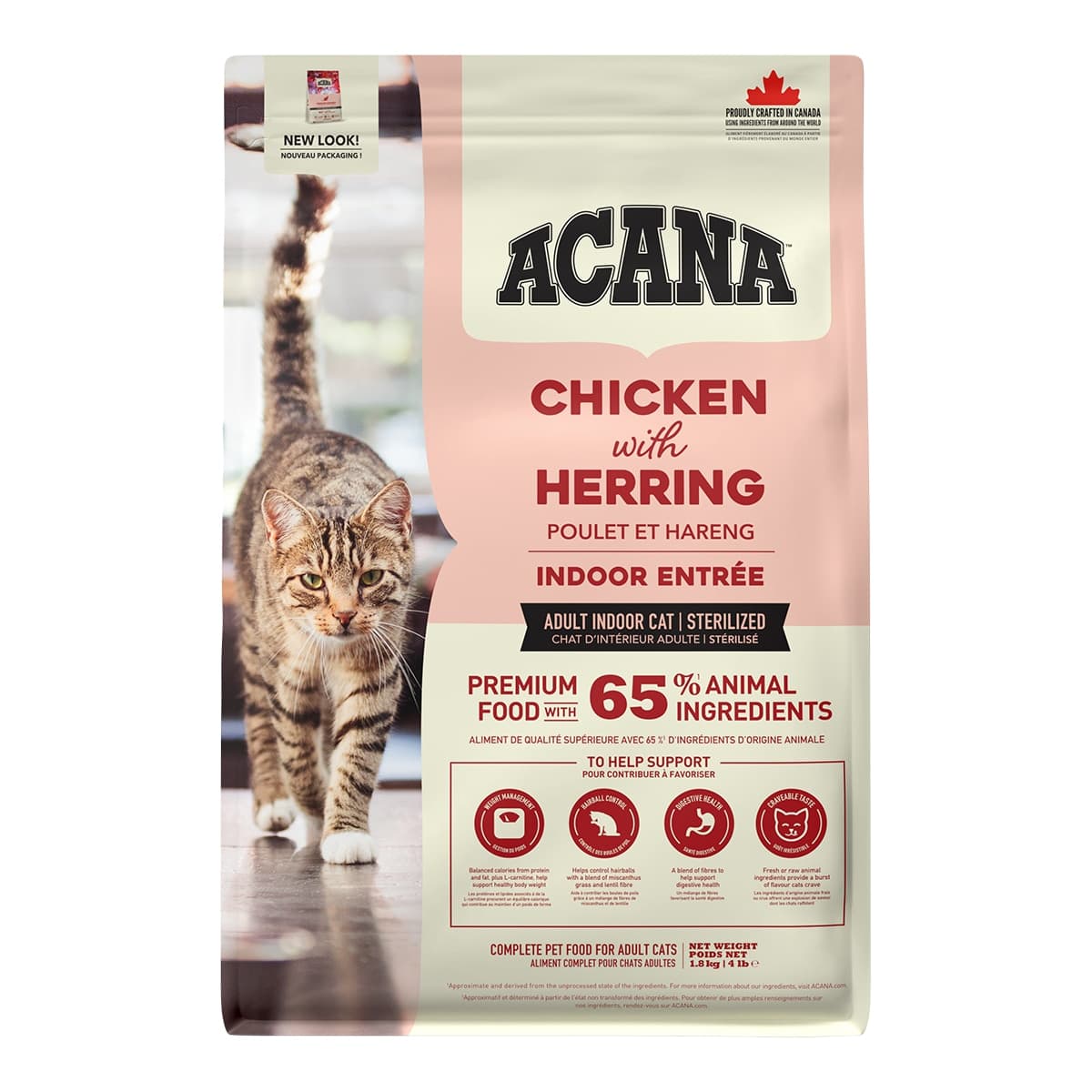 Acana - Pienso para gatos Adultos Indoor Entrée sabor pollo y arenque Acana 1,8 kg.