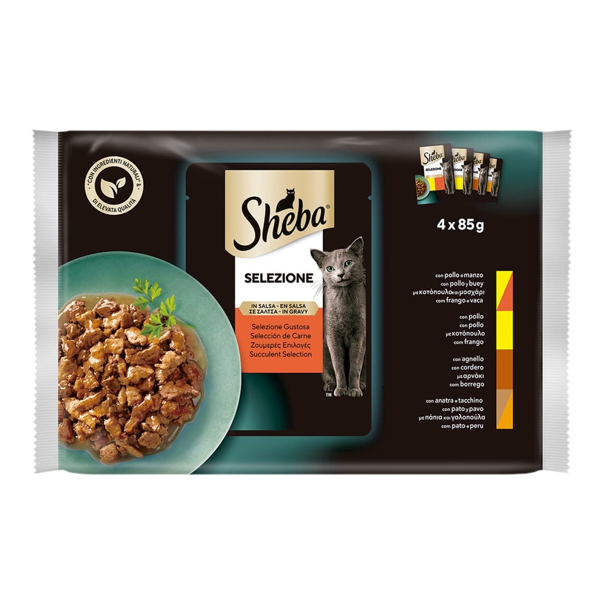 Sheba - Comida húmeda para gatos adultos Sheba Selección de carnes en salsa 4 x 85 g.