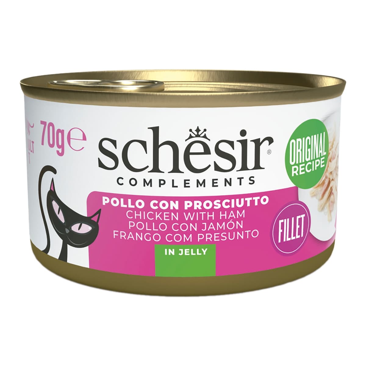 Schesir - Comida húmeda para gatos adultos Schesir filetes de pollo con jamón 70 g.