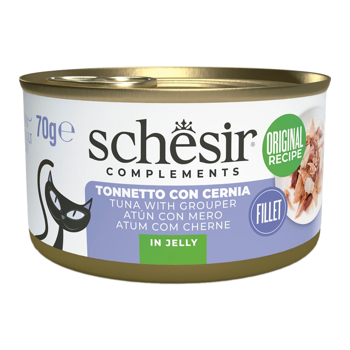 Schesir - Comida húmeda para gatos adultos Schesir atún con mero en gelatina 70 g.