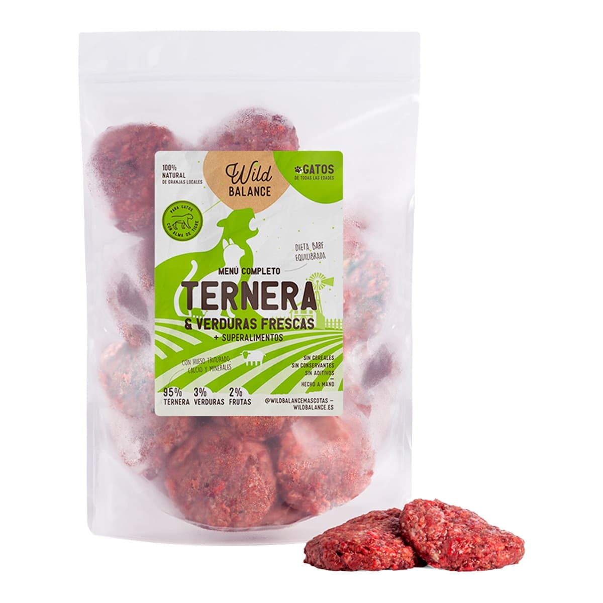 Wild Balance - Comida húmeda para gatos Wild Balance barf congelado ternera verduras 1 kg.
