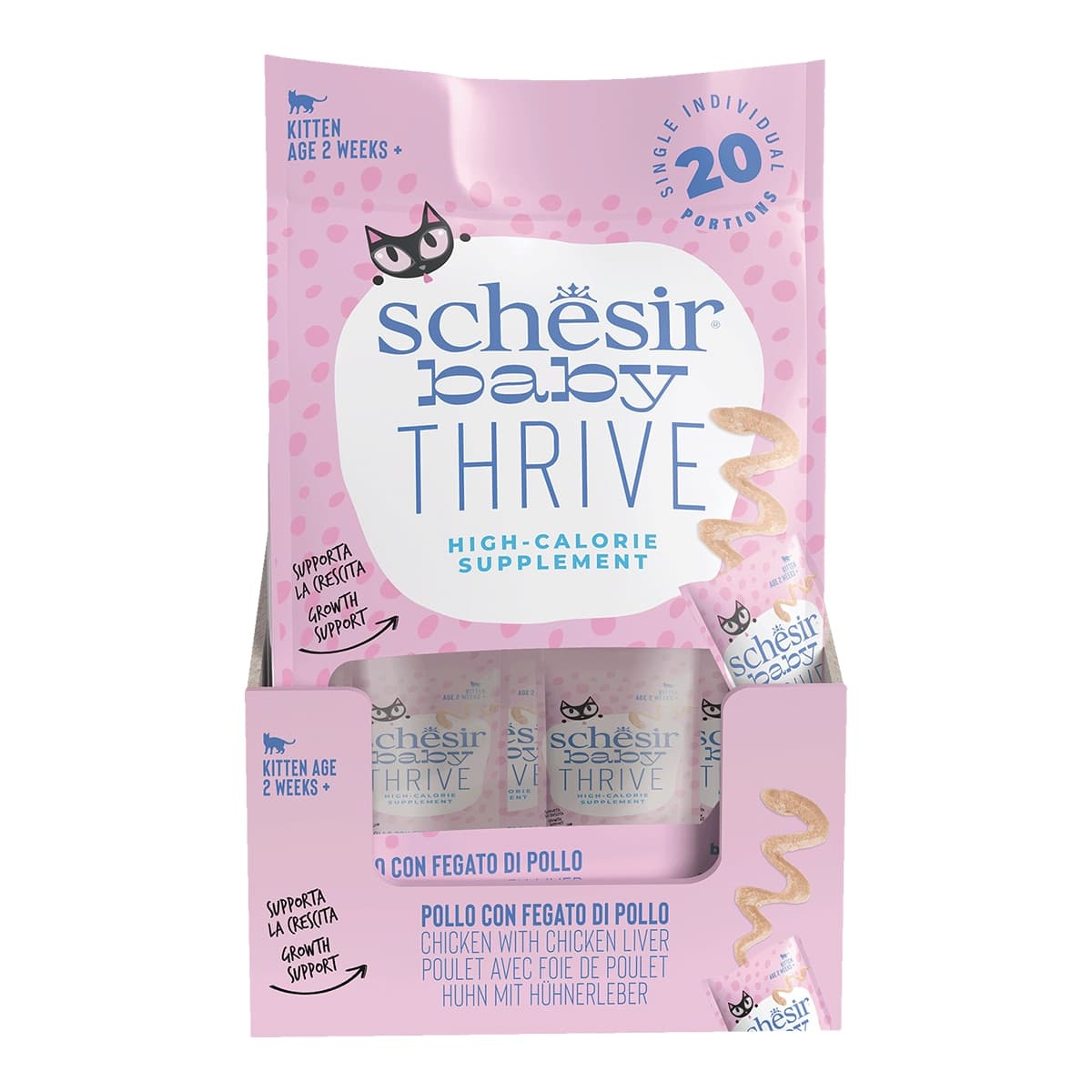 Schesir - Snack para gatitos crema de hígado de pollo Schesir 20 x 8 g.