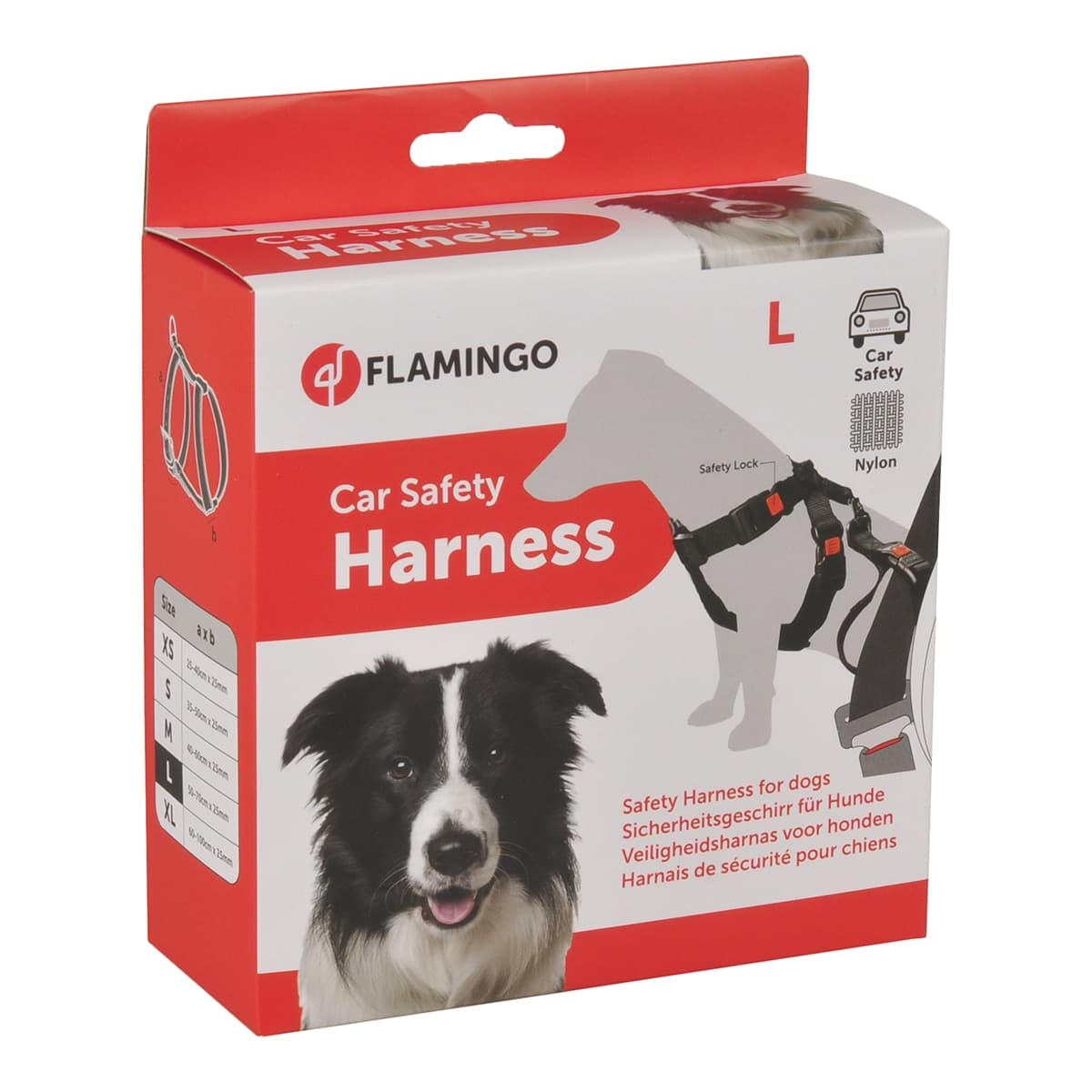 Flamingo - Arnés de seguridad karlie para perros de nylon para el coche talla L Flamingo.